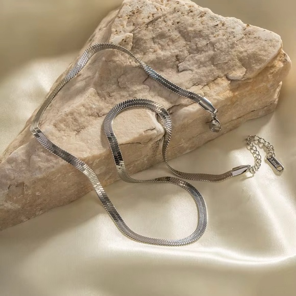 Silver Herringbone Necklace - Picture 6 of 7